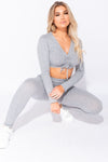 Light Grey Ribbed Ruched Front Loungewear Set