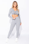 Light Grey Ribbed Ruched Front Loungewear Set