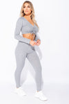 Light Grey Ribbed Ruched Front Loungewear Set