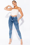 Acid Blue Wash Knee Slash High Waisted Jeans