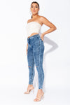 Acid Blue Wash Knee Slash High Waisted Jeans