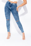 Acid Blue Wash Knee Slash High Waisted Jeans