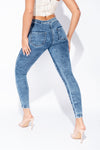 Acid Blue Wash Knee Slash High Waisted Jeans