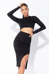Black Knitted Midi Skirt & Crop Top Co-Ord Set