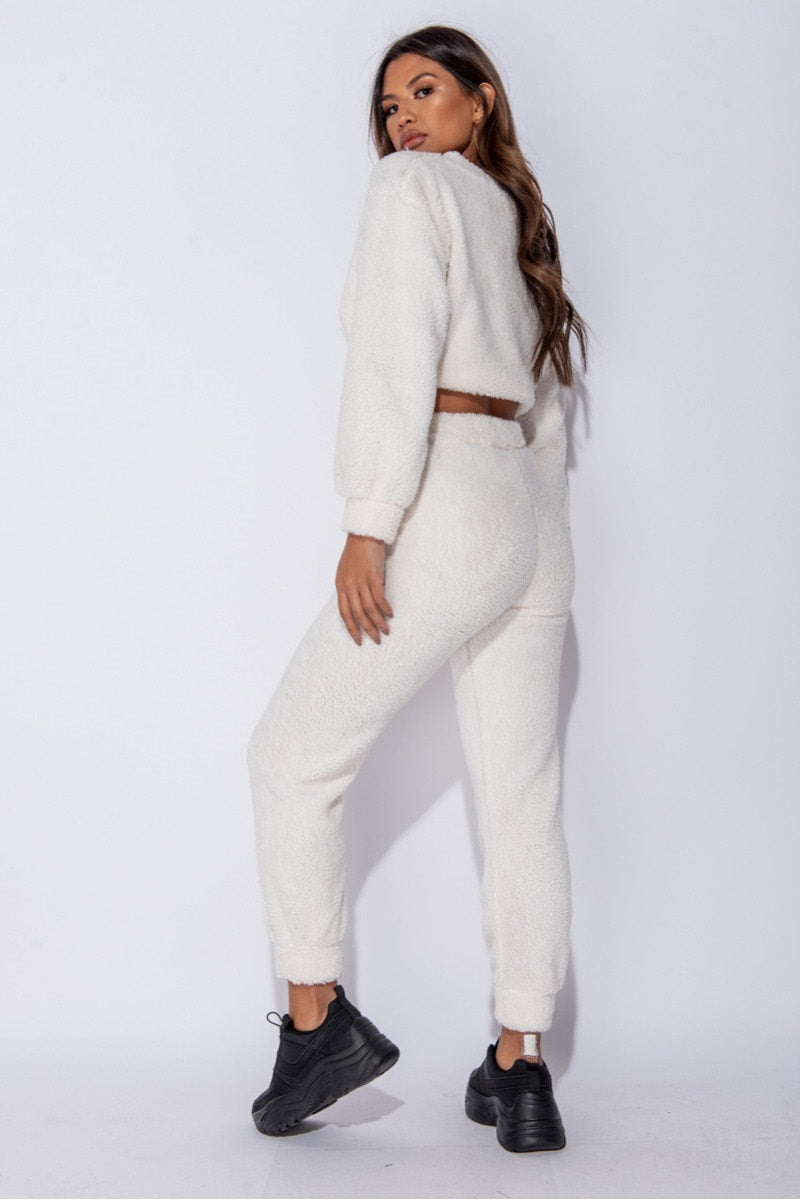 White Teddy Top & Joggers Loungewear Set