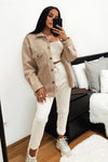 Beige Pocket Detail Oversized Shacket