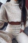 Cream Teddy Top & Wide Leg Trouser Lounge Set
