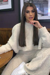 Cream Teddy Top & Wide Leg Trouser Lounge Set
