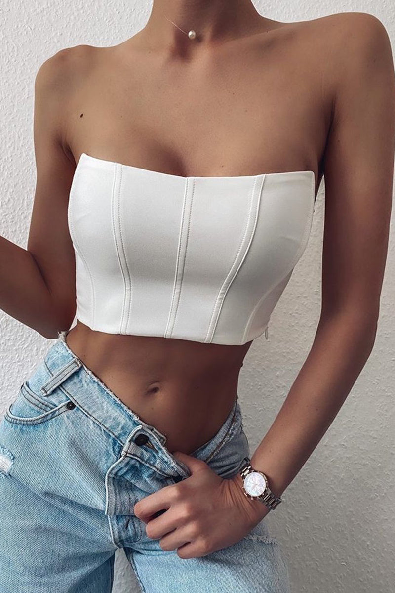 White Boned Bustier Corset Crop Top