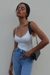 White Ruched Bustier Strappy Bodysuit