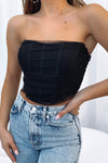 Black Boned Mesh Corset Crop Top