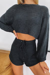 Black Knitted Jumper and Shorts Lounge Set