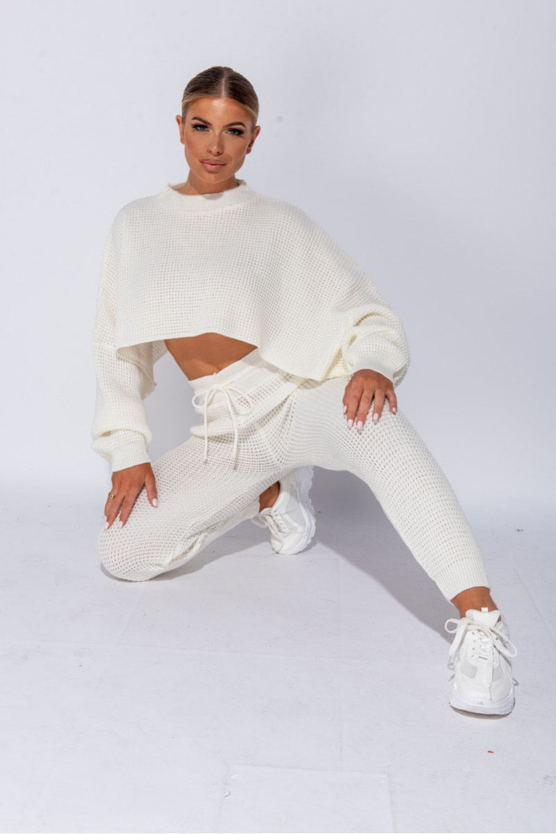 Cream Waffle Knitted Lounge Set