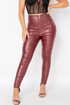 Wine Coated Zip Detail Skinny Trousers