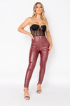 Wine Coated Zip Detail Skinny Trousers