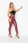 Wine Coated Zip Detail Skinny Trousers