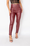 Wine Coated Zip Detail Skinny Trousers