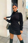 Black Rib Knitted Roll Neck Jumper Dress