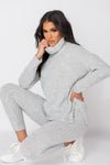 Grey Knitted Roll Neck Jumper & Leggings Lounge Set