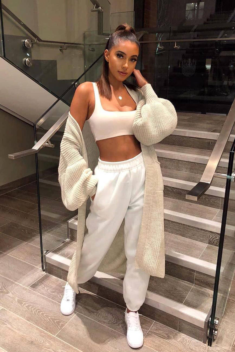 Beige Oversized Balloon Sleeve Knitted Cardigan