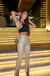 Mocha Faux Leather Split Front Trousers
