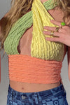 Multi Colour Block Halterneck Crop Top