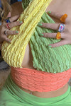 Multi Colour Block Halterneck Crop Top