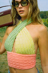 Multi Colour Block Halterneck Crop Top
