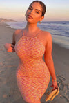Pink Ribbed High Neck Tie Back Mini Dress