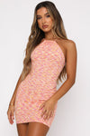 Pink Ribbed High Neck Tie Back Mini Dress