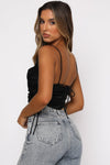 Black Satin Ruched Cowl Neck Crop Top