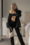 Black Ruched Adjustable Tie Detail Top & Trousers Set
