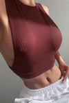 Burgundy Ribbed Sleeveless Side Boob Crop Top