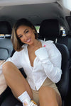White Cropped Puff Sleeve Oversized Shirt