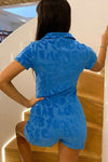 Blue Embossed Towelling Playsuit