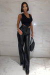 Black Faux Leather Straight Leg Trousers