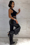 Black Faux Leather Straight Leg Trousers