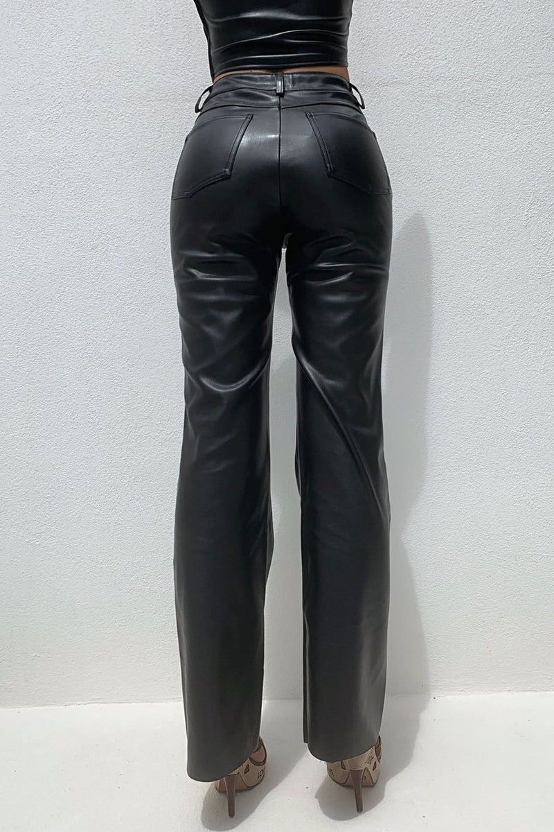 Black Faux Leather Straight Leg Trousers