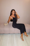 Black Slinky Ruched Cami Strap Midi Dress