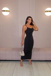 Black Slinky Ruched Cami Strap Midi Dress