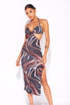 Black Marble Print Cut Out Detail Midaxi Dress