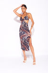 Black Marble Print Cut Out Detail Midaxi Dress