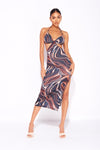 Black Marble Print Cut Out Detail Midaxi Dress