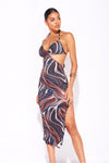 Black Marble Print Cut Out Detail Midaxi Dress