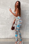 Blue Marble Print Cowl Neck Crop Top & Split Leggings