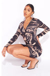 Black Marble Print Ruched Front Bodycon Mini Dress