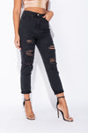 Washed Black Ripped Turn Up Boyfriend Jeans