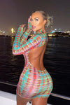 Multi Abstract Print High Neck Open Back Mini Dress