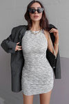 Light Grey Waffle Knit Sleeveless Ruched Side Mini Dress