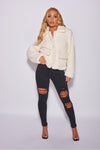 Ivory Oversized Teddy Borg Trucker Jacket